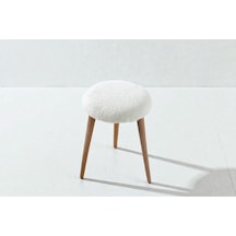 Modern Ahşap Ayaklı Teddy Kumaş Tabure Makyaj Masası & Ayak Dinlendirme Elegant Krem krem