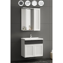 Çuha 55 Cm Beyaz-antrasit Gri Mdf Panjur Asma Banyo Dolabı Takımı Beyaz - Antrasit