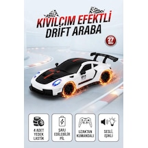 Uzaktan Kumandalı Kıvılcım Efekt Porsche Drift Yarış Arabası 4 Adet Yedek Lastik 26 Cm Sesli Oyuncak Beyaz