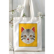 Art Hediye American Shorthair Kedi Baskılı Bez Çanta Omuz Çantası Kişiye Özel Model 13 Çok Renkli