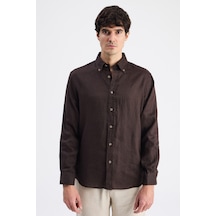 D'S Damat Ds Damat Comfort Kahverengi Düz Keten Gömlek 6hc02ap01304m Çok Renkli 2XL