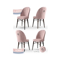 Canisa Ritim Serisi 1.sınıf Babyface Ithal Kumaş 4 Adet Pembe Sandalye Ceviz Gürgen Ayak Gümüş Halkalı Sandalye Pembe Ayaklar Ceviz