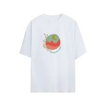 Noıssey Chasing The Moon Tasarımlı Unisex Oversize T-shirt Beyaz