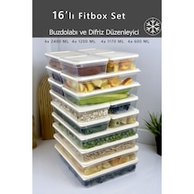 16 Adet Fitbox Buzdolabı Ve Buzluk Düzenleyici Hava Geçirmez Saklama Kabı Seti Antasit Kapak