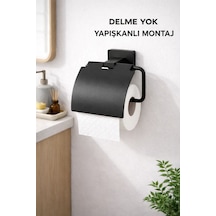 Viosa Yapışkanlı Siyah Geniş Kapaklı Tuvalet Kağıtlığı Wc Kağıtlık Tuvalet Kağıdı Askısı Kolay Montaj Krom