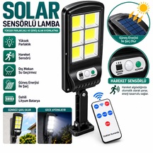 Solar Lamba Sokak Bahçe Aydınlatması Hareket Sensörlü 3 Modlu Uzaktan Kumandalı Su Geçirmez Sıcağa Soğuğa Dayanıklı Beyaz Işık 120 Derece Geniş Açı -
