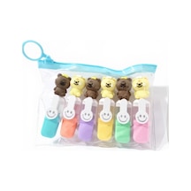 Sevimli Mini Fosforlu Keçeli Kalem-6lı Set-mini Ayıcık Başlıklı-fosfor03