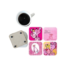 Pembe Panter Dekoratif Ahşap Bardak Altlığı Seti 088 Çok Renkli