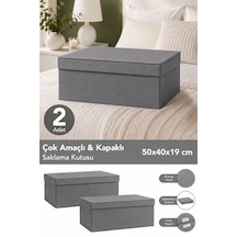 2'li Organizer Baza Hurç Seti - Çok Amaçlı Kapaklı Saklama Kutusu 50x40x19cm Antrasit