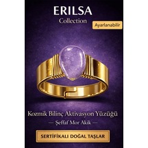 Sertifikalı Şeffaf Mor Akik Doğal Taş Yüzük Kozmik Bilinç Aktiv Çok Renkli
