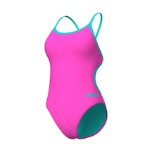 Arena Women's Swımsuıt Lace Back Solıd Shockıng Pınk-water Açik Yeşil