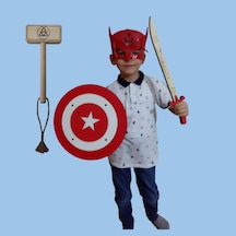 Kaptan Türkiye Maskesi Kalkanı Kılıcı ve Ahşap Thor  Çekiç
