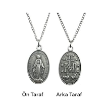 Mucizevi Madalyon Çift Taraflı Kolye 60 Cm Zincirli, Dini & Unisex Metal Takı Çok renkli