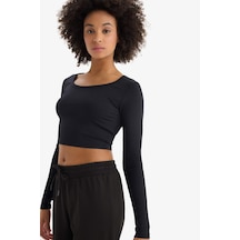DeFactoFit Crop Bisiklet Yaka Sporcu Uzun Kollu Tişört E7282ax24wnbk81 Siyah