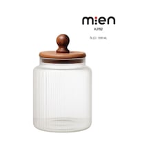 Mien Akasya Kapak Ball Cam Kavanoz 1200ml Ahşap - Şeffaf