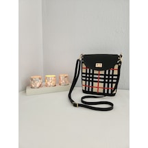 Burberry Desen, Kanvas İşleme, Handmade Renkli, Kadın Mini Çanta Siyah
