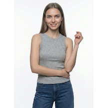 Slim Fit Kadın Bluz K.kol Gri Melanj