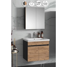 Çiğdem 55 Cm Antrasit Gri Mat-Atlantik Çam Mdf Seramik Lavabolu A Antrasit - Atlantik Çam