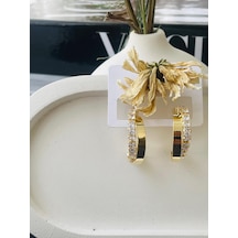 Zirkon Taşlı Çiftli Model Çelik Kolye Altın - Gümüş