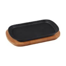 Lava Ahşap Altlıklı Döküm Demir Servis Tabağı 32X20 CM
