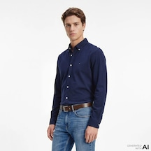 Tommy Hilfiger Mw0mw41690 Knit Pique Featherweight Erkek Gömlek Lacivert