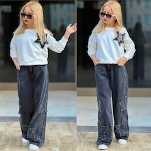 My Kids Wear Kız Çocuk 2 Li Sweatshirt & Kot Pantolon Takımı Yıldız Detaylı 12490 Antrasit