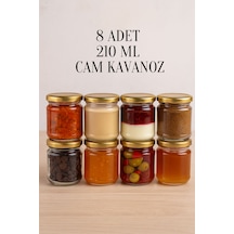 Rotanev Metal Gold Altın Konserve Kapaklı Mama Yoğurt Saklama 210 Cc Şeffaf Cam Kavanoz 8 Adet 210 ml