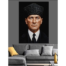 Kalpaklı Mustafa Kemal Atatürk Portresi Dekoratif Kanvas - Mdf Ahşap Tablo