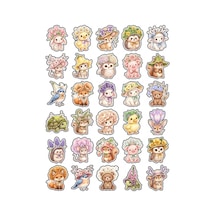 30 Adet Pastel Çiçekli Orman Hayvanları Sticker Seti - Laptop Defter Telefon Çok Renkli