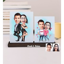 Kişiye Özel 2 Fotoğraflı Karikatürlü Ahşap Stand