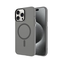 Kilifone - Apple Uyumlu iPhone 15 Pro - Kılıf Sert Kablosuz Şarj Destekli Buzlu C-pro Magsafe Kapak - Koyu Gri