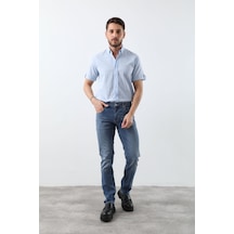 Erkek Likralı Regular Fit Düz Jean Pantolon Mavi Mavi