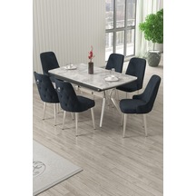 Canisa Nis Serisi 89x150 Açılabilir Lak Panel Rampla Gri Krom Ayak Masa Takımı Ve 6 Antrasit Sandalye Masa Rampla Gri Sandalye Antrasit Krom Ayak