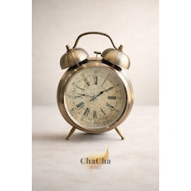 Chacha Home Eterna Bell Vintage Metal Çalar Saat & Premium Masaüstü Dekoratif Obje 22x16 Cm Eskitme