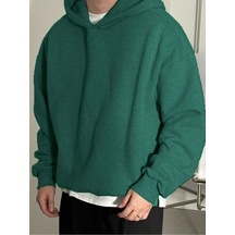 Genius Store Erkek Kapüşonlu Oversıze Sweatshırt 3 İplik Şardonlu Sweatshirt Nefti