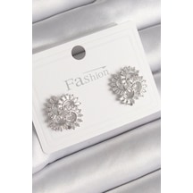 Pirinç Gümüş Renk Zirkon Taşlı Yonca Model Kadın Küpe - Tj-bkp9791 çok renkli