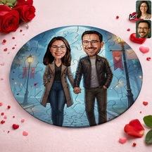 Bk Gift Kişiye Özel Sevgili Karikatürlü Yuvarlak Puzzle 20x20cm -14, Sevgililer Günü Hediyesi, Sevgiliye Hediye Kobitmeyencom36167 Bk Gift