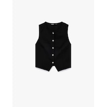 Koton Krep Scuba Kumaş Bisiklet Yaka Düğmeli Blazer Yelek Siyah 6wak30043ek Siyah