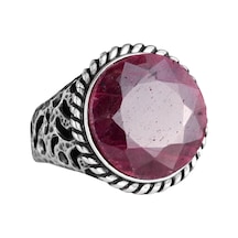 Gerçek Doğal Taş Yüzük - 925 Ayar Katı Gümüş Erkek Yüzüğü İle Yakut Gümüş