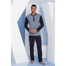 Kly Erkek Uzun Kol Midi Yaka Lacivert Pijama Takımı C9t2n5o7 001