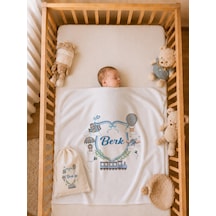 İsme Özel Erkek Bebek Battaniyesi %100 Pamuk 80x80 Cm Çift Kat Penye Ham Bez Kıyafet Kesesi Erkek Bebek Hediyesi 1029bk3x