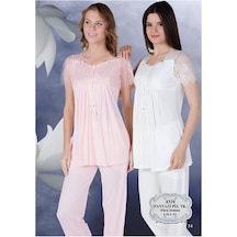 Bone Club Bone 4320 Kısa Kol Pamuk Kadın Lohusa Emzirme Pijama Takımı Somon