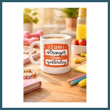 Bezos I Am Stronger Than Yesterday Motivasyon Kupası Model 136 İlham Veren Tasarım, Porselen Kahve & Çay Kupası Günlük Motivasyon Hediyesi Ob Çok Renkli