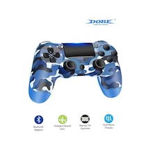 Ps4-pc-android Box-android-Apple Uyumlu iOS Telefon Tablet Titreşimli Bluetooth Oyun Kolu Kamo Mavi