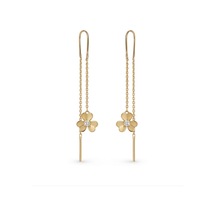 925 Ayar Papatya Silver Tektaş Kalp Sallantılı Yonca Küpe.rose.gold.rodaj Gümüş