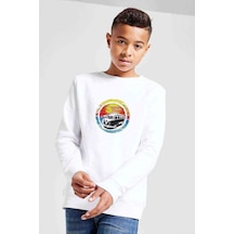 Tshirthane Plaj Classic Transit Baskılı Unisex Çocuk Beyaz Sweatshirt Beyaz