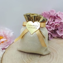 Natural Renk Üstü Altın Renk Lavanta Kesesi Nikah Şekeri(30 Adet)