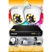Elitcam 2 Kameralı Dome 2 İç Kamera Set 1 TB HDD Full HD Renkli Gece Görüşlü Güvenlik Kamerası Sistemi