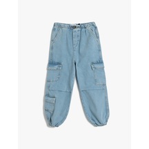 Koton Jogger Kot Pantolon Kargo Cep Detaylı Pamuklu Lıght Indıgo 5skg40023ad Açık Mavi