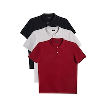 Tudors Erkek 3'lü Paket Bordo-gri-siyah Slim Fit Dar Kesim Pamuklu Düz Pike Polo Yaka Tişört-33833 Multi